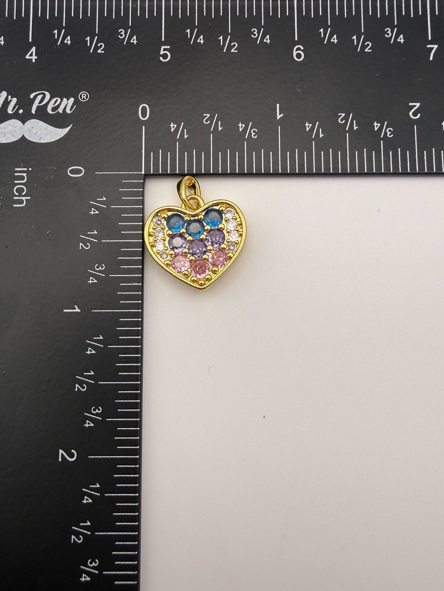 Gold Colorful Zircon Heart & Pink Zircon Heart Charm Pendant