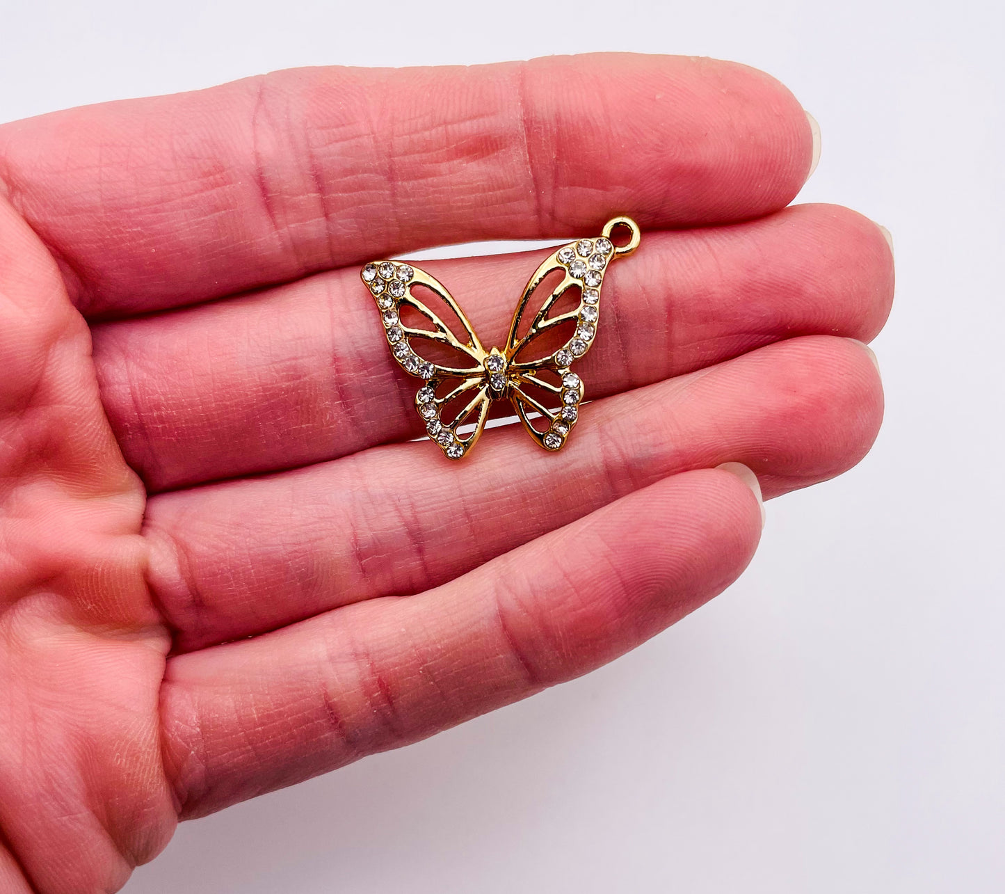 Gold Zircon Butterfly Charm Pendant