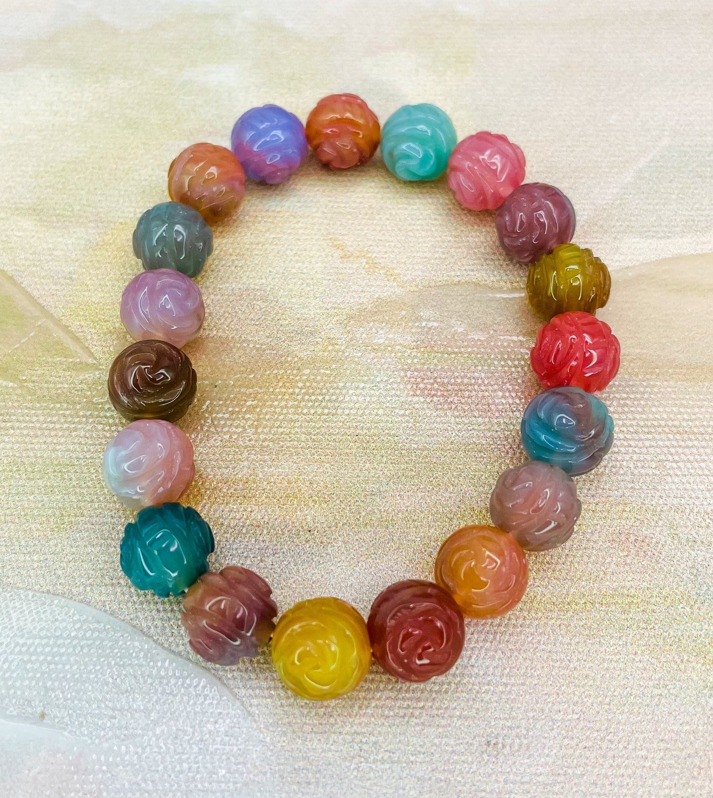 YanYuan Agate Rose Craved Beaded Bracelets