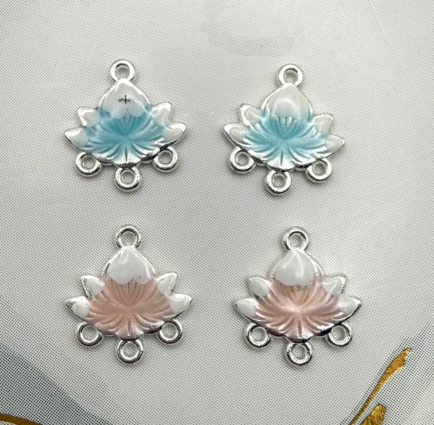 Silver Lotus Enameled Chandelier Metal Charms