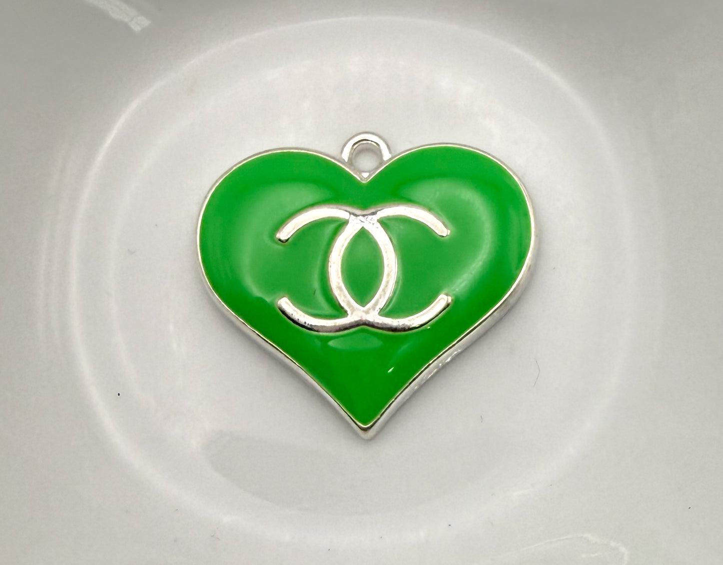 Silver CC Designer Colorful Enamel Heart Charm Pendant