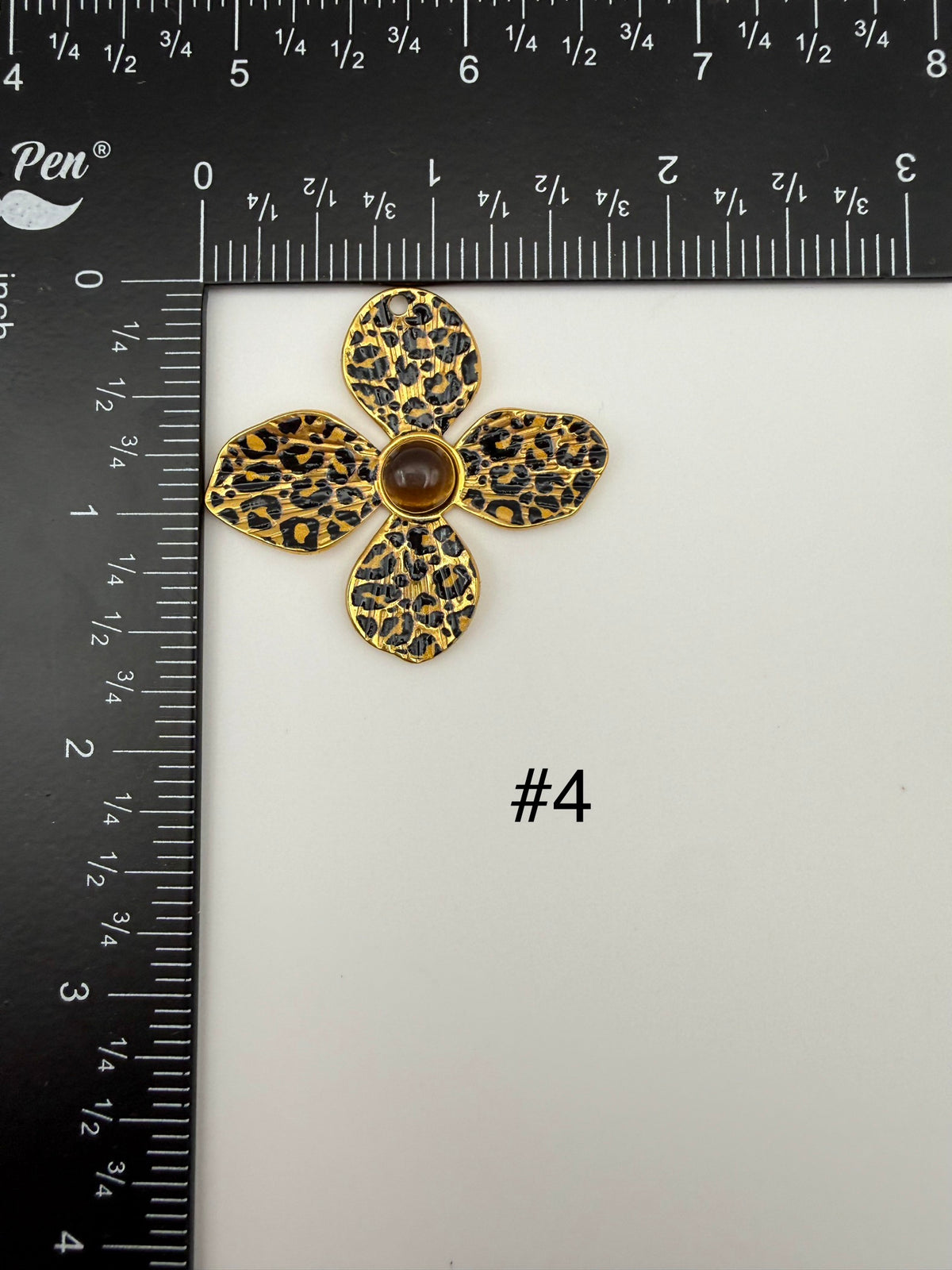 Gold Stainless Steel Leopard Print Flower Charm Pendants