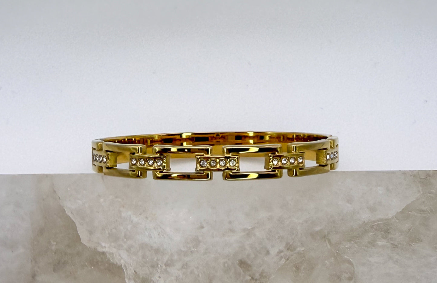 Gold Stainless Steel Bling Box Chain Link Bangle Bracelet