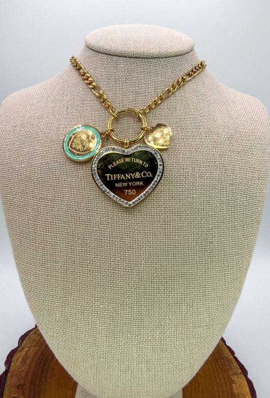 Gold T&Co Trio Charm Stainless Steel Pendant Necklace