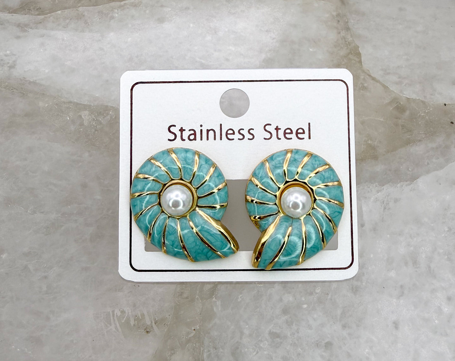 Enameled Colorful Snail Shell Gold Stainless Steel Statement Stud Earrings