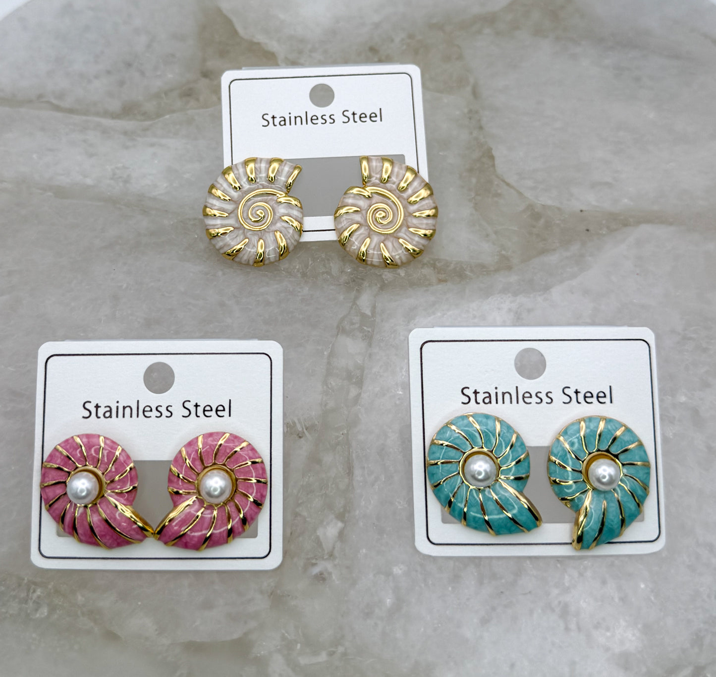 Enameled Colorful Snail Shell Gold Stainless Steel Statement Stud Earrings