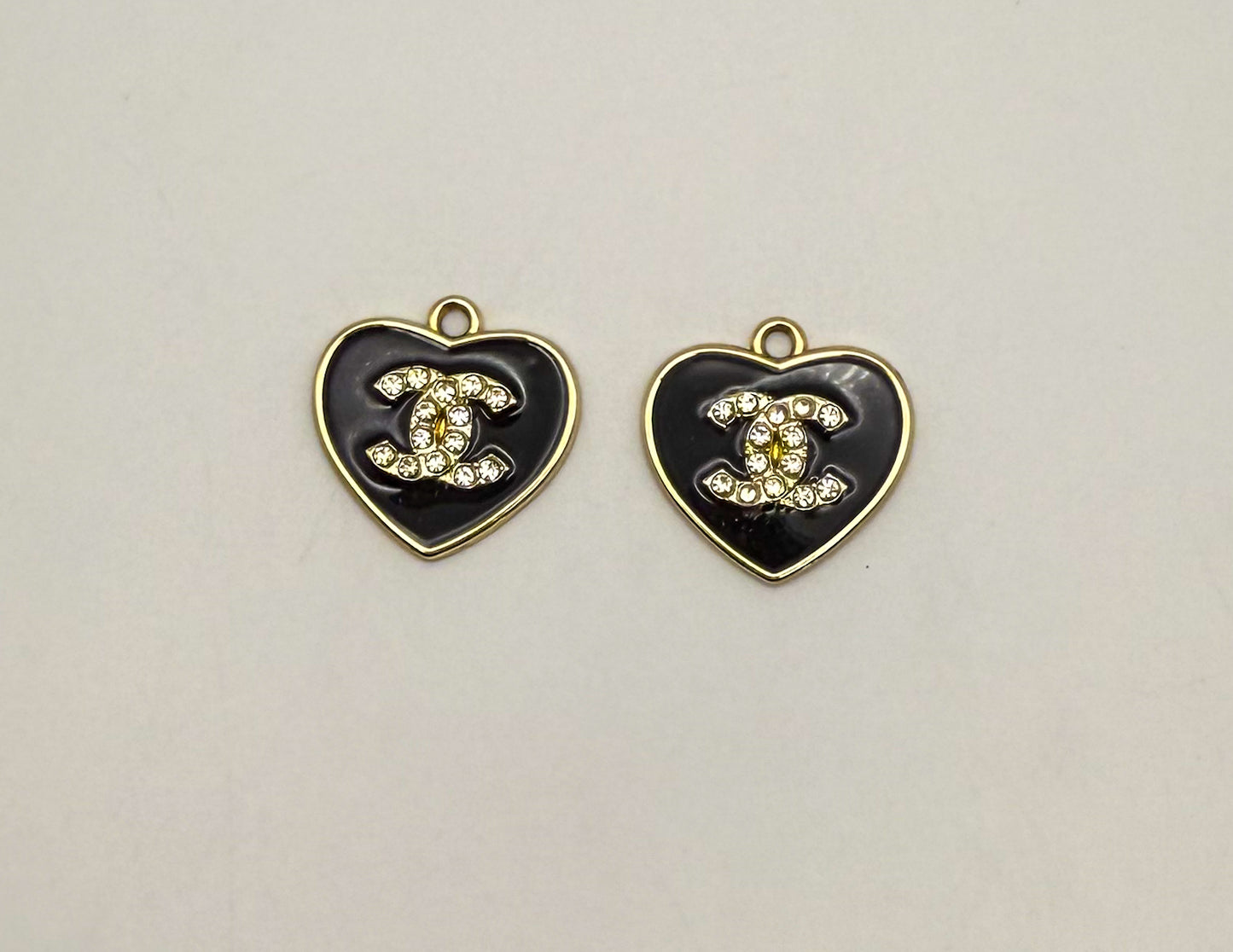 Solid Black CC Designer Heart Gold and Silver DIY Charms