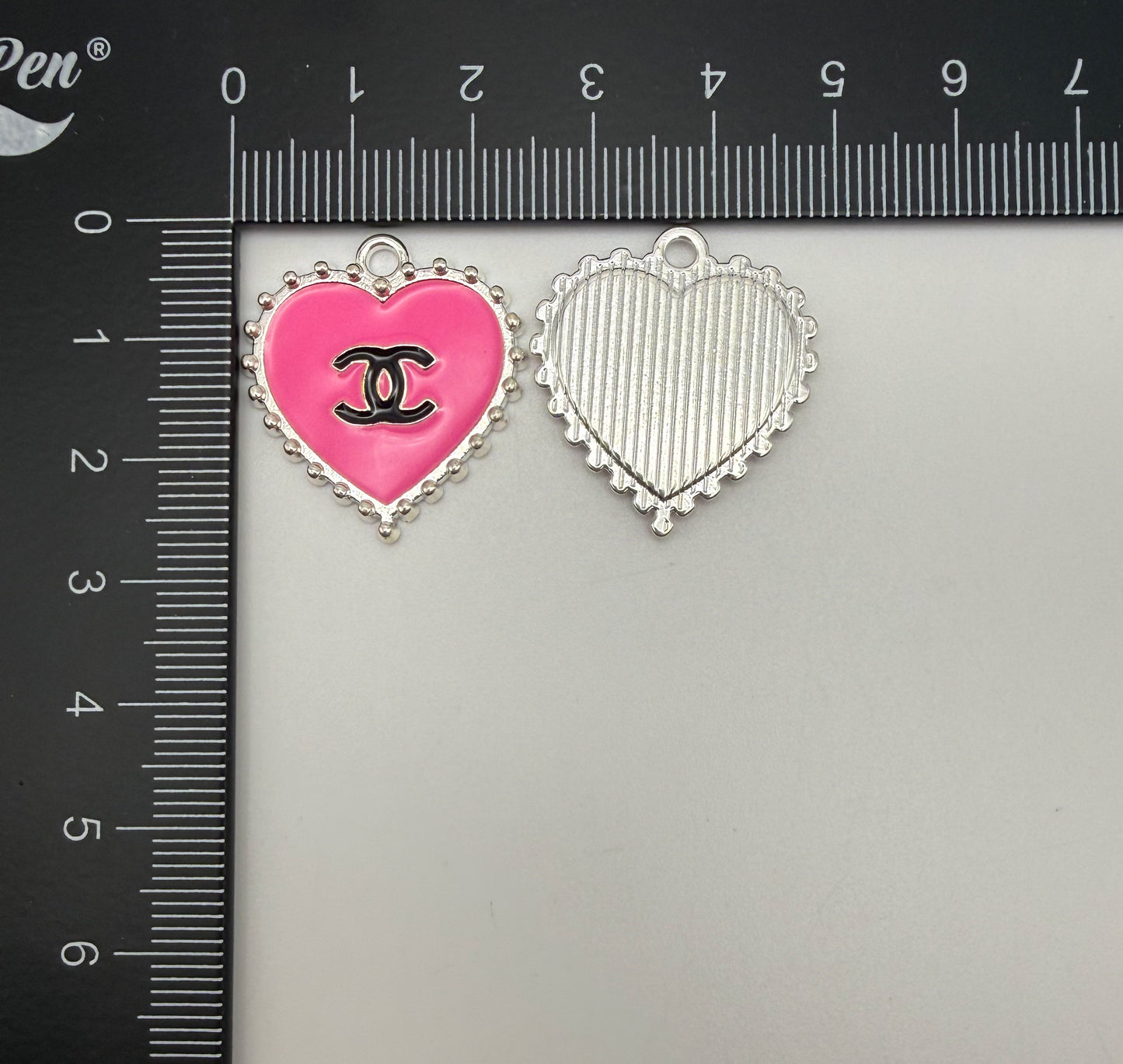 CC Designer Silver Pink Enamel Heart Charm Pendant