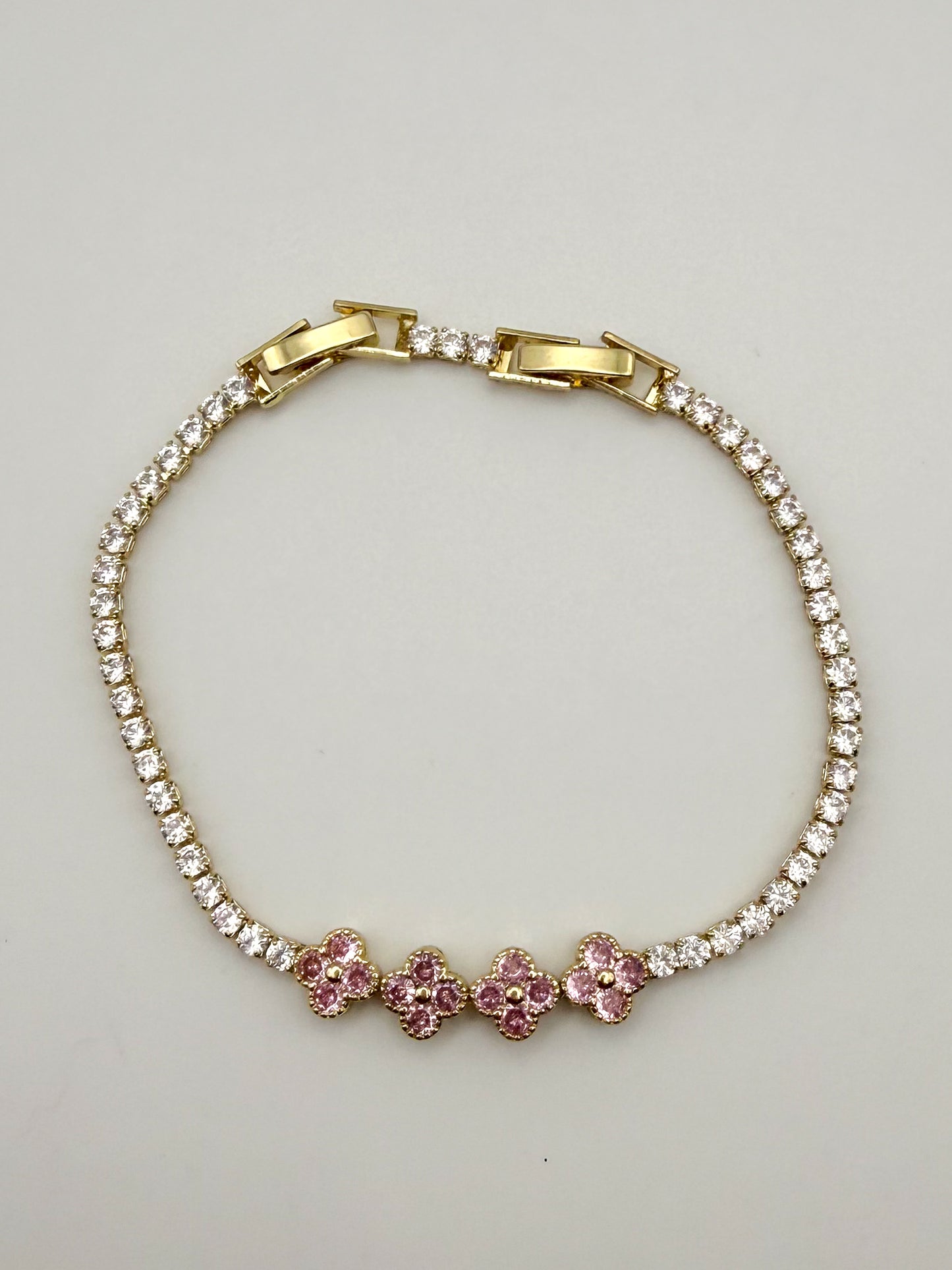 Bling Bling Pink Clover Zircon Covered Link Bracelet