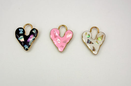 Gold Stainless Steel Heart Enamel with Abalone Shell Chip Charm Pendant DIY