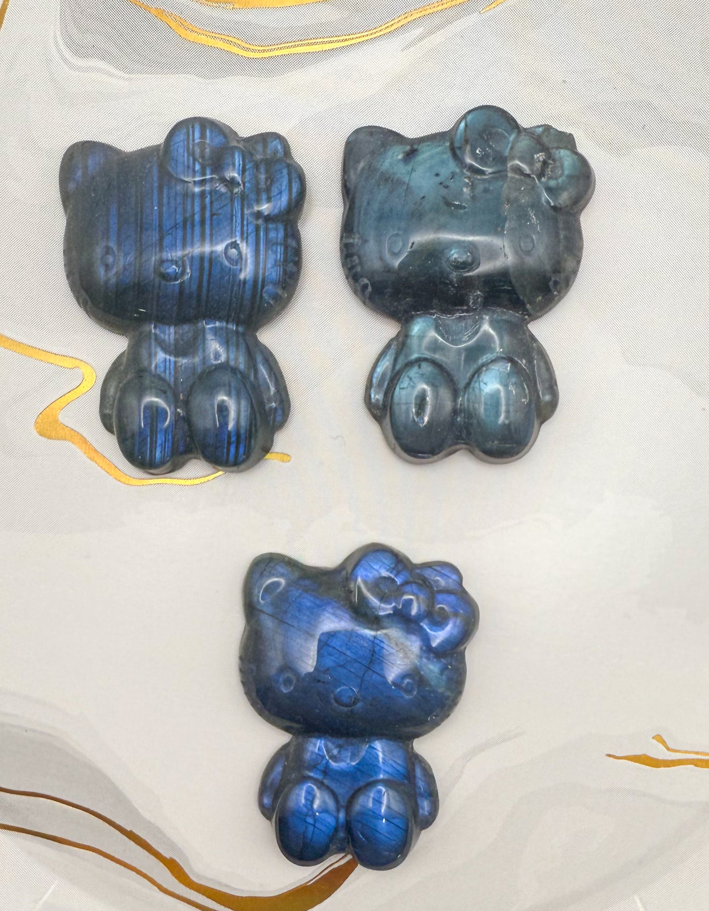 Natural Labradorite Crystal HK Kitty Flatback Decor