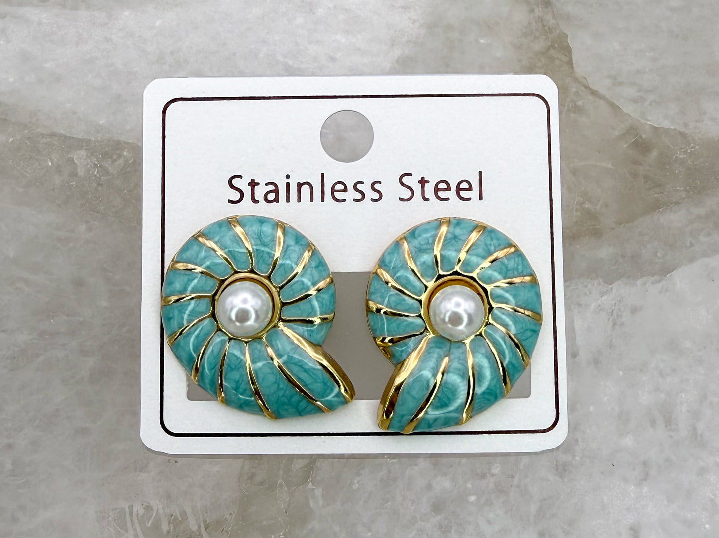 Enameled Colorful Snail Shell Gold Stainless Steel Statement Stud Earrings