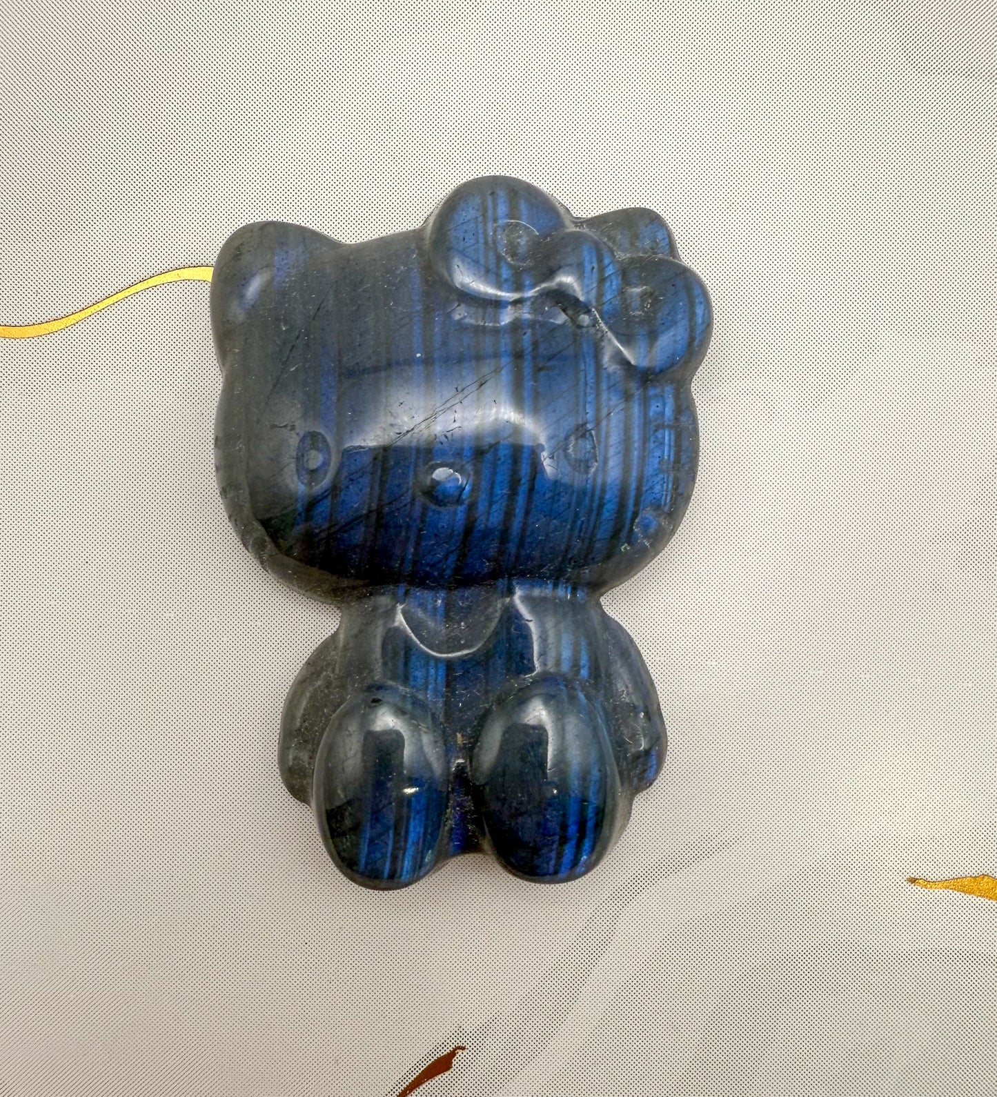 Natural Labradorite Crystal HK Kitty Flatback Decor