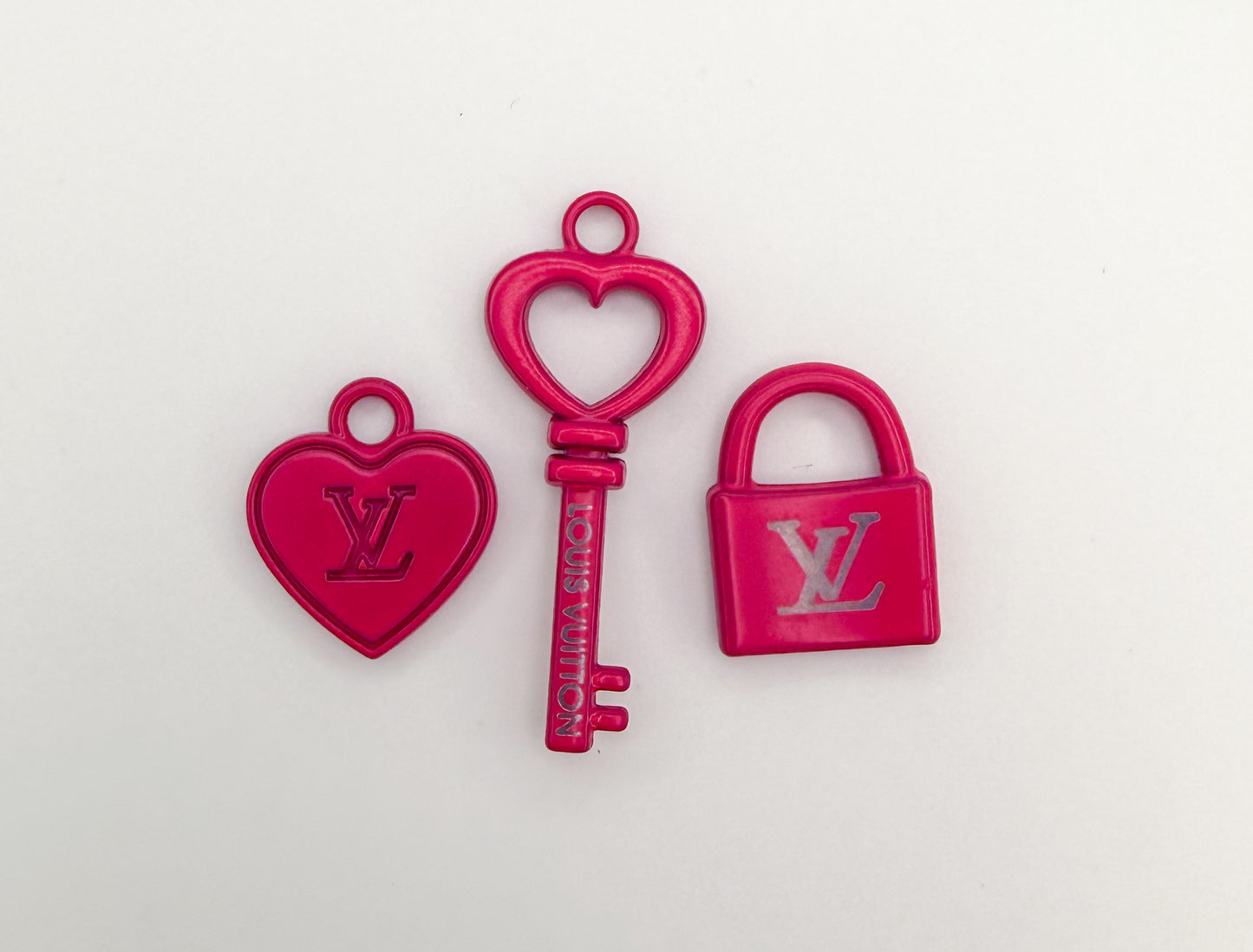 High Quality LV Inspired Lock N Key, Heart Colorful Metal Charm sets