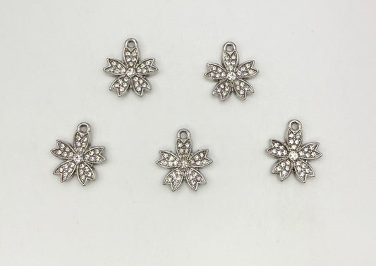 Silver Rhinestone Sakura Flower DIY Charms