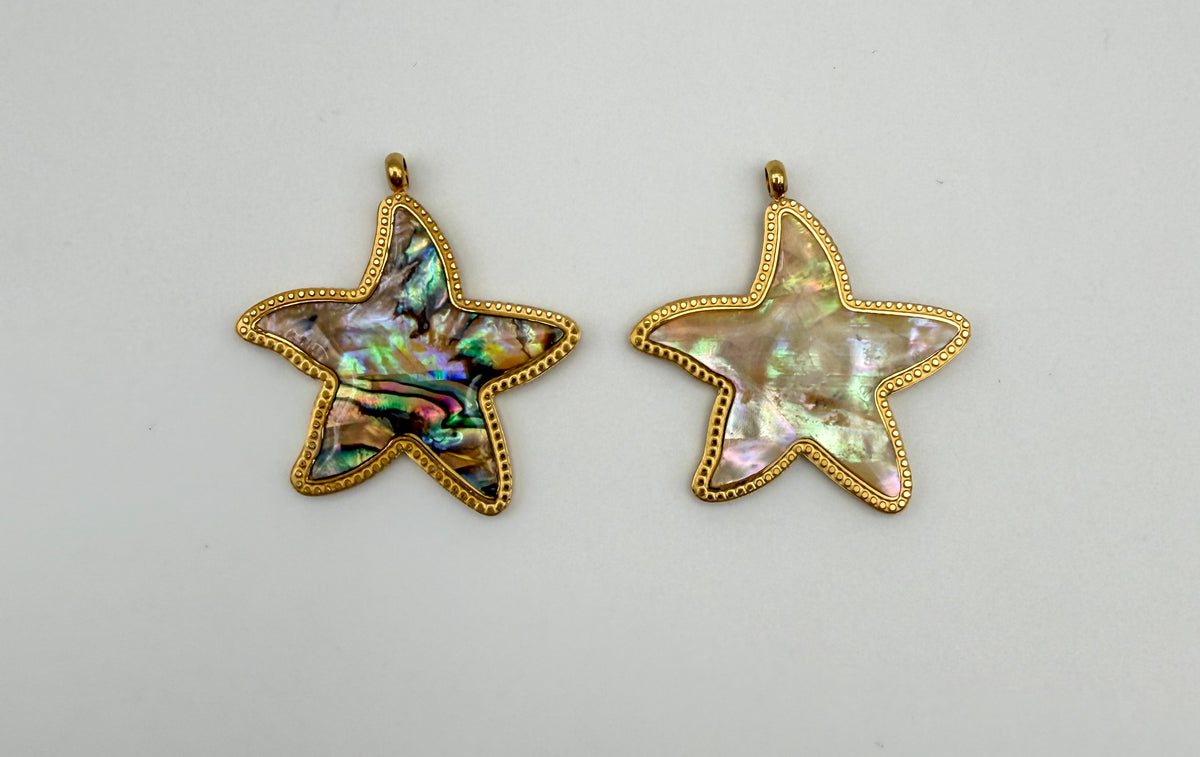 Gold Stainless Steel Star Abalone & Mother of Pearl Shell Charm Pendant DIY