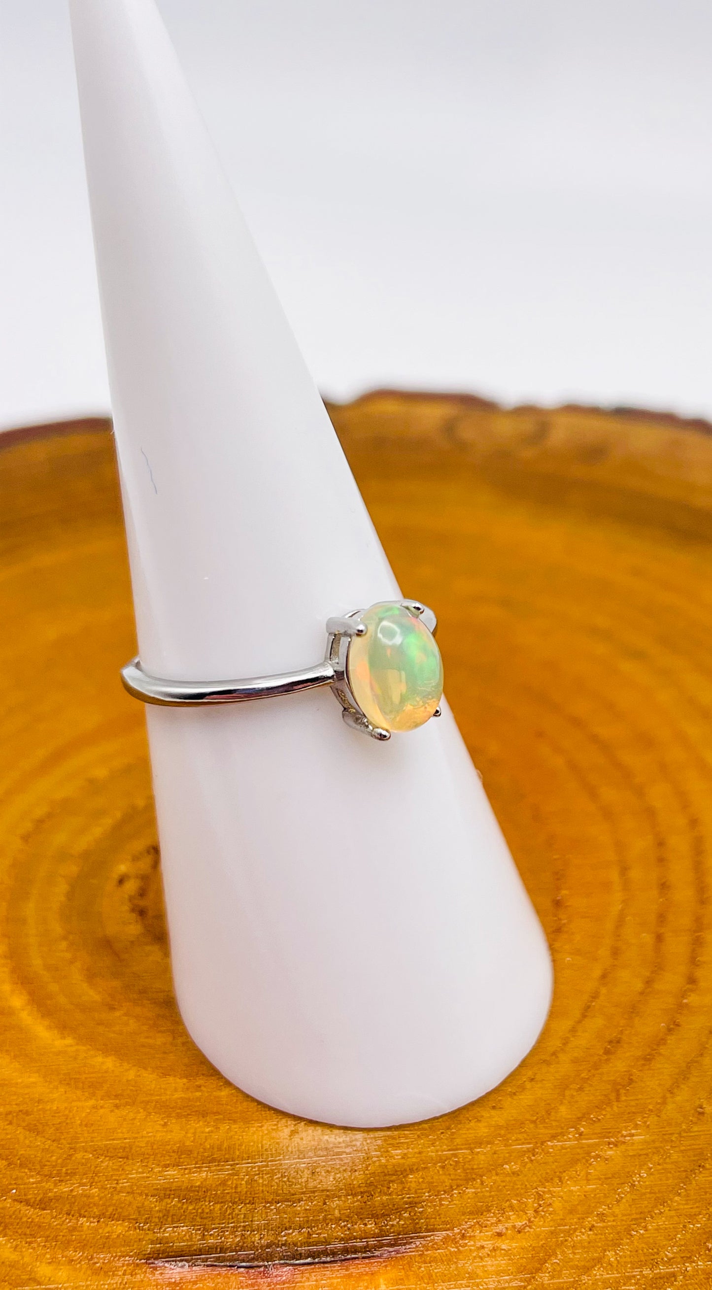 Sterling Silver White Opal Simple Styled Adjustable Ring