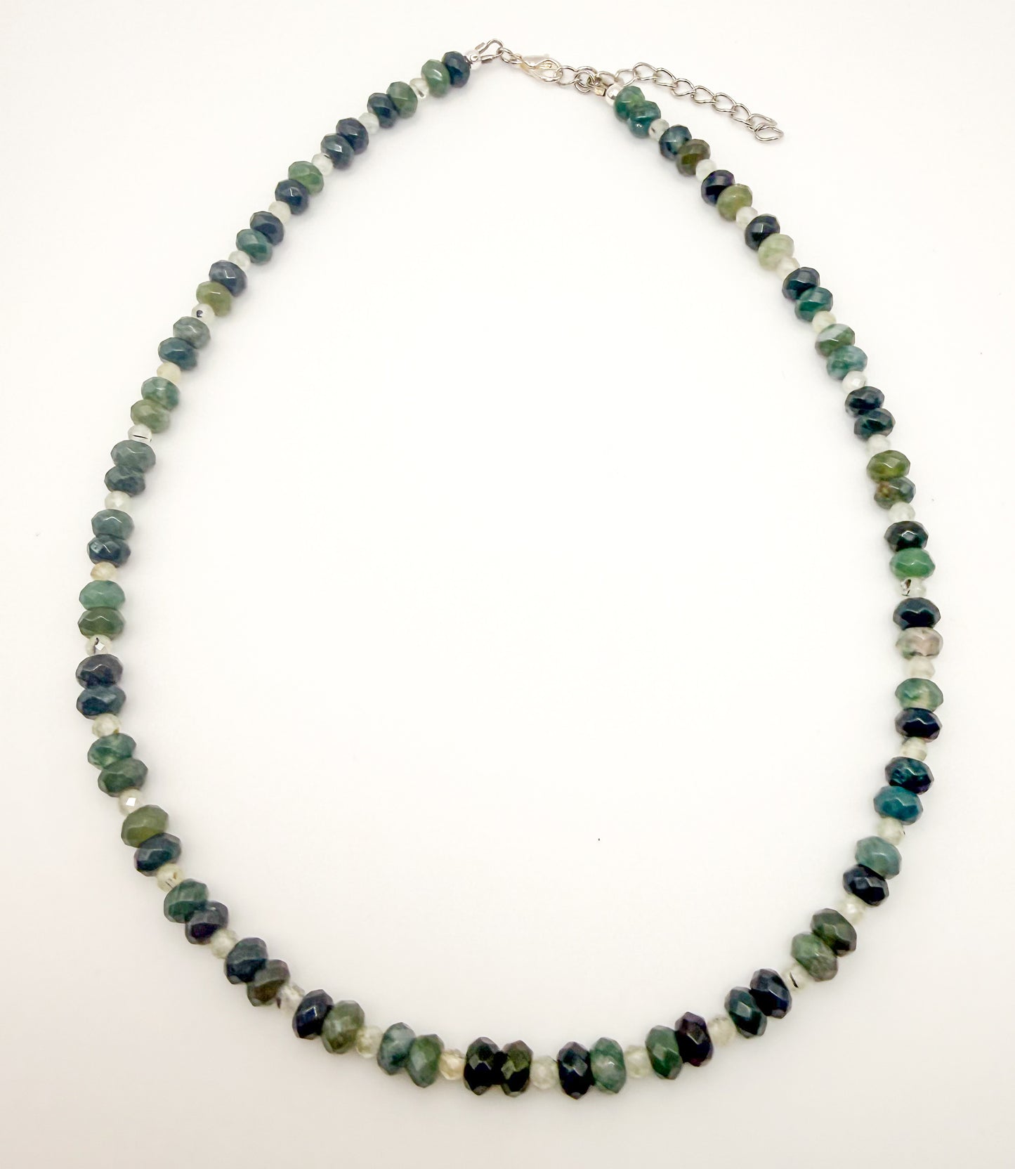 Natural Moss Agate Faceted Donut Shaped Crystal Beaded Necklace