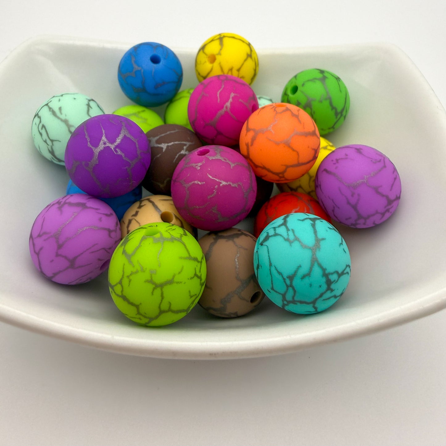 Bright Colorful Crackle Printed Silicone DIY Pen Keychain Beads