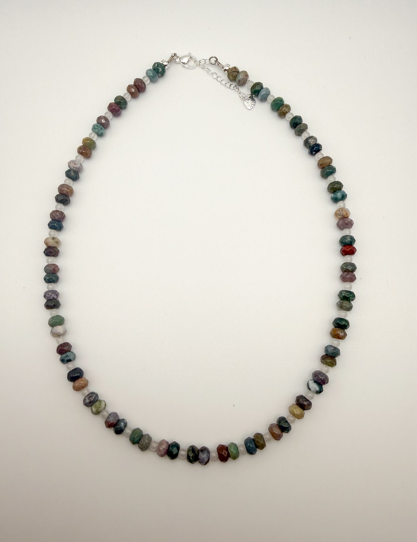 Natural Indian Agate Crystal Gemstone Faceted Donut Style Beaded Necklace