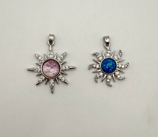 Silver Flaming Sun Metal Pendants