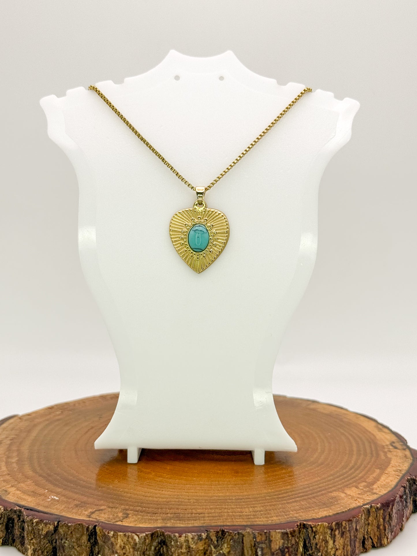 Heart of Gold Necklace- Natural Gemstones, Gold Stainless Steel Pendant Necklace