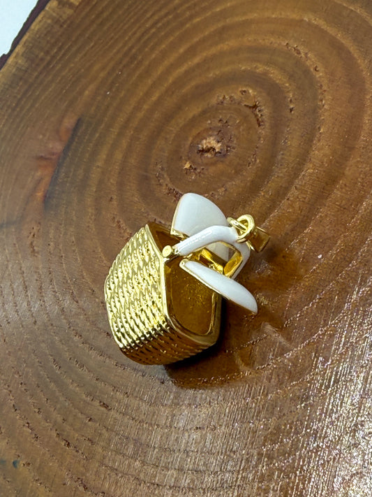Gold Picnic Basket Charm Pendant