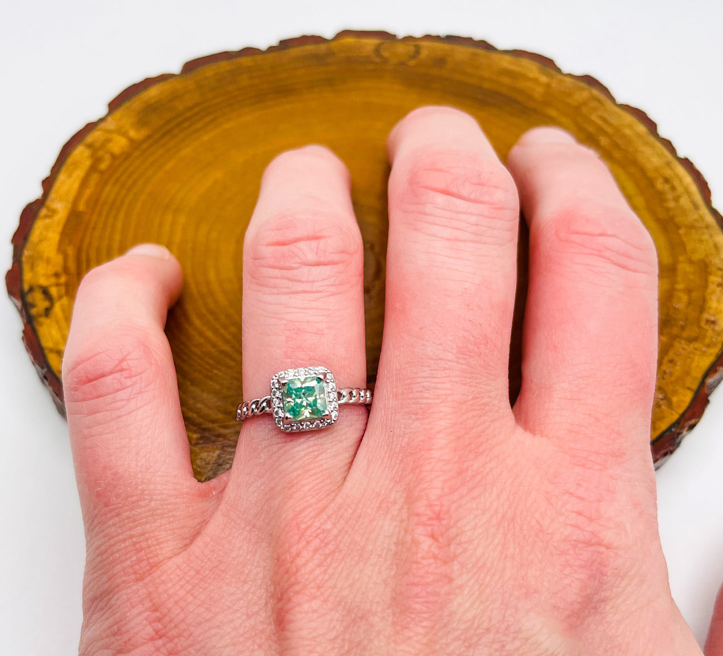 Sterling Silver Green Emerald Boxy Adjustable Ring