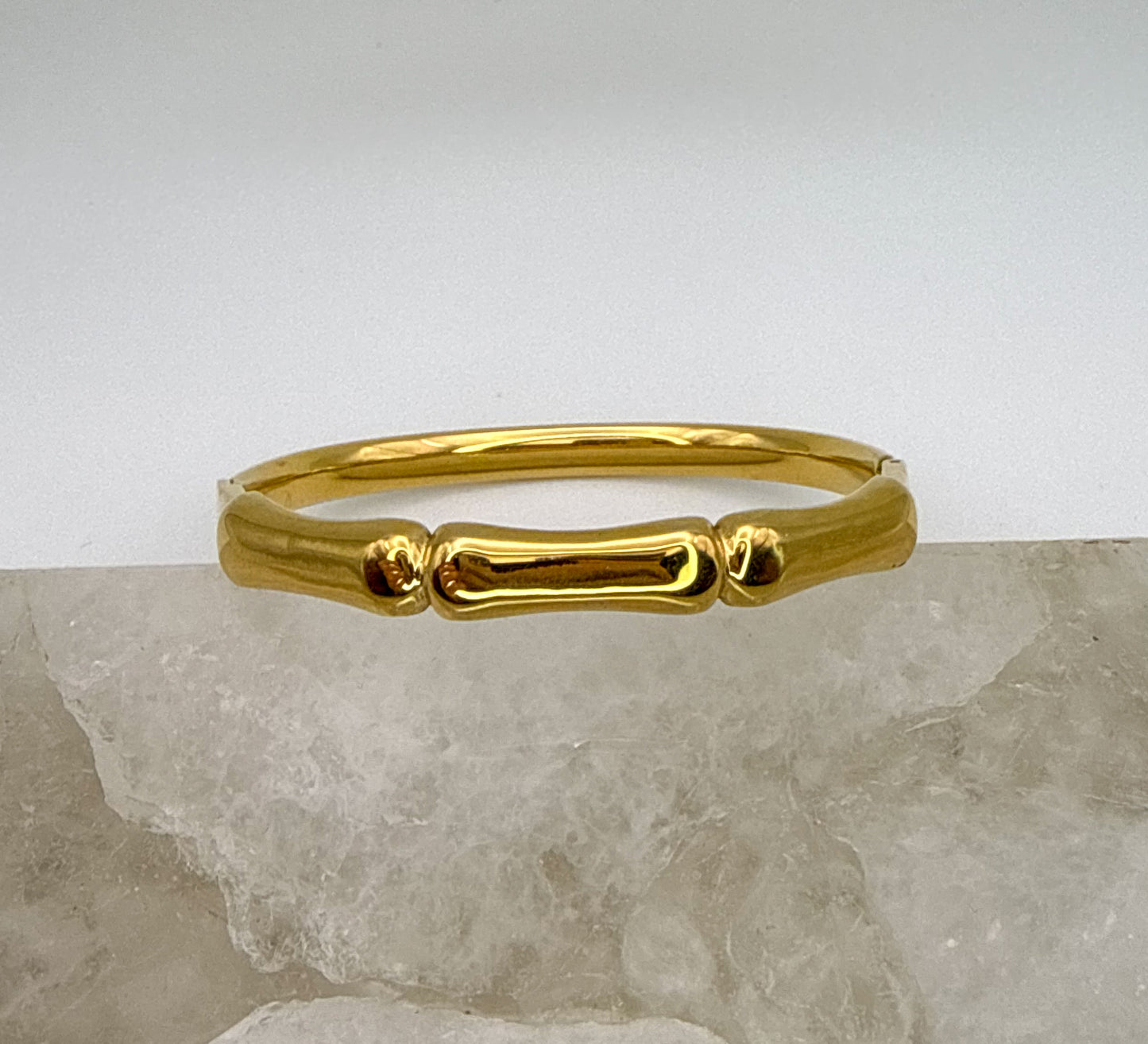 Gold Stainless Steel Shiny Bamboo Bangle Bracelet