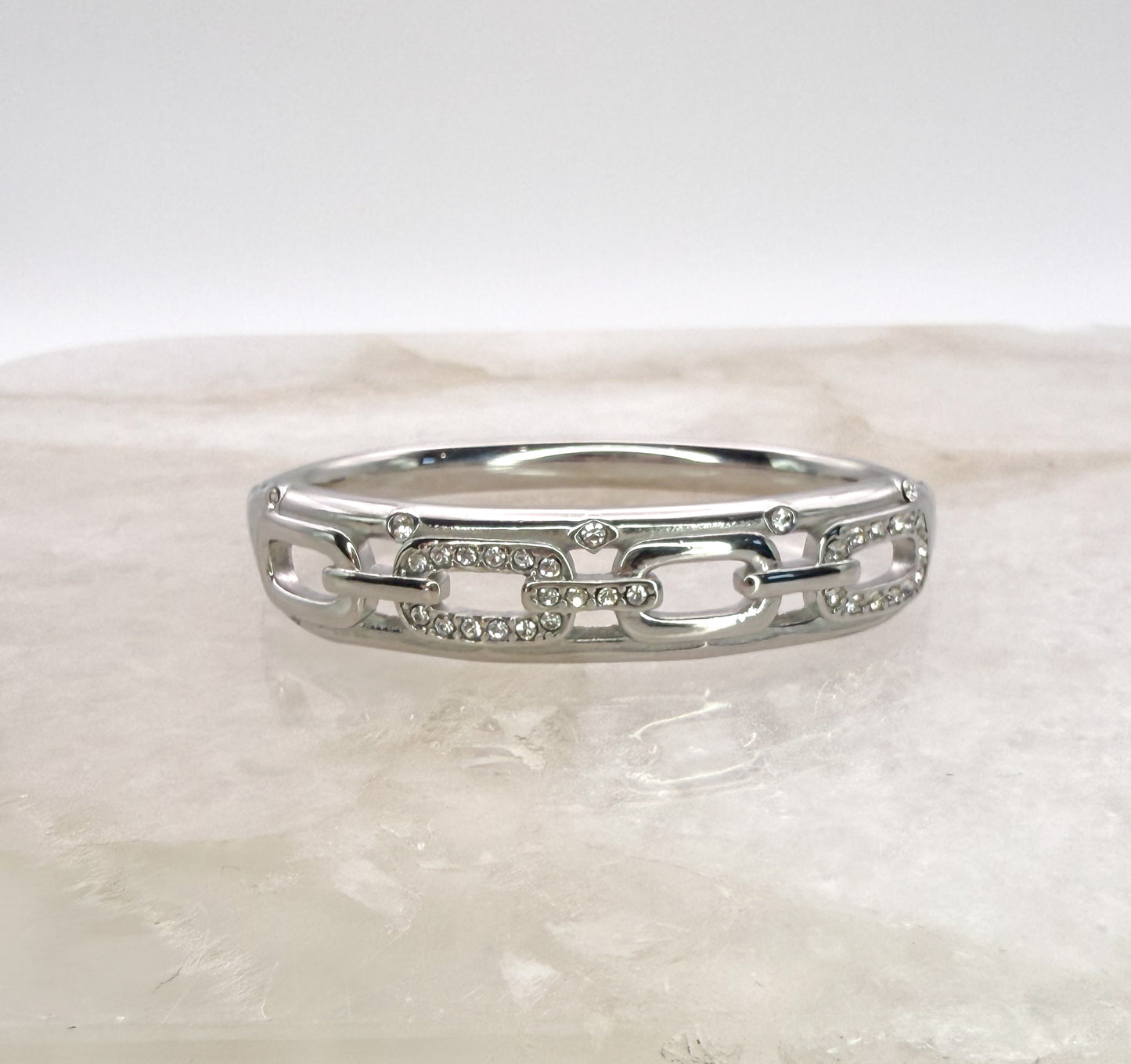 Silver Stainless Steel Bling Oval Chain Link Bangle Bracelet