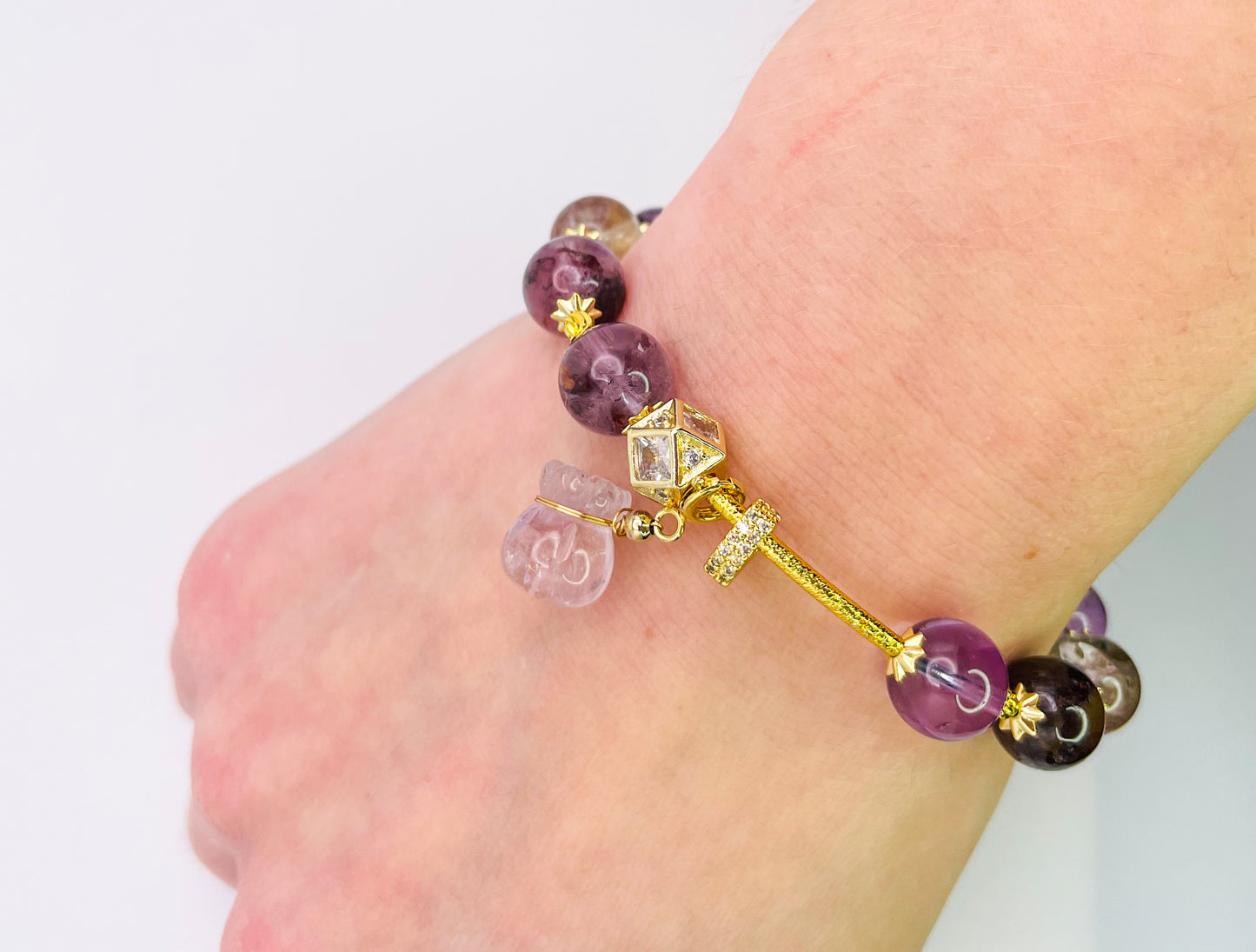 Natural Purple Phantom Quartz Money Bag Bracelet