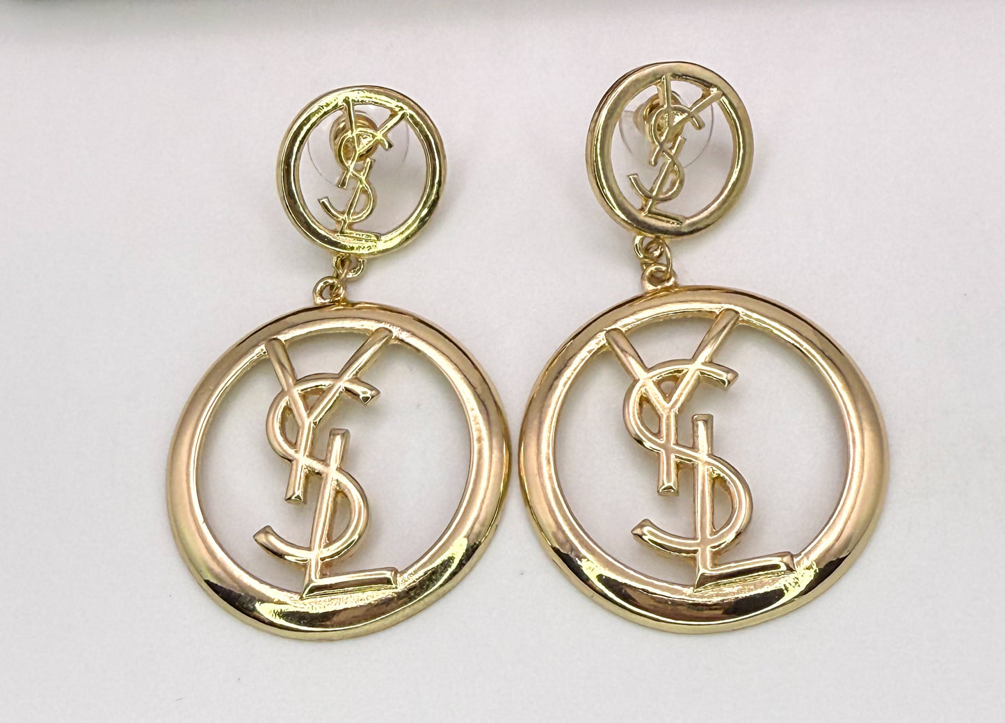 Gold YSL Stud Dangling Hoop Earrings