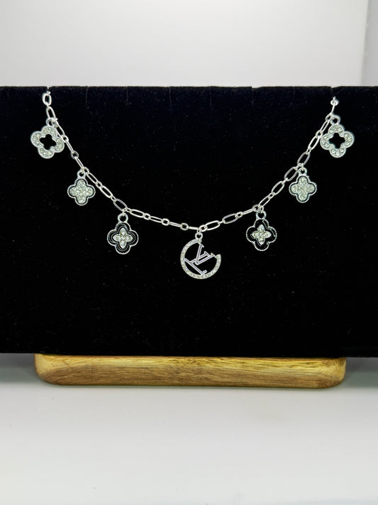 LV Designer Silver Charm Necklace