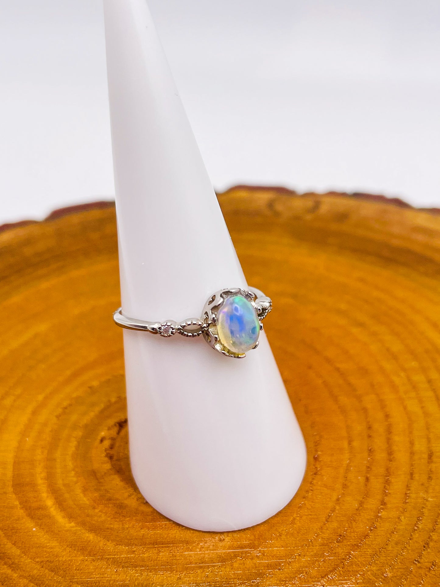 Sterling Silver HQ Opal Uniquely Adjustable Ring