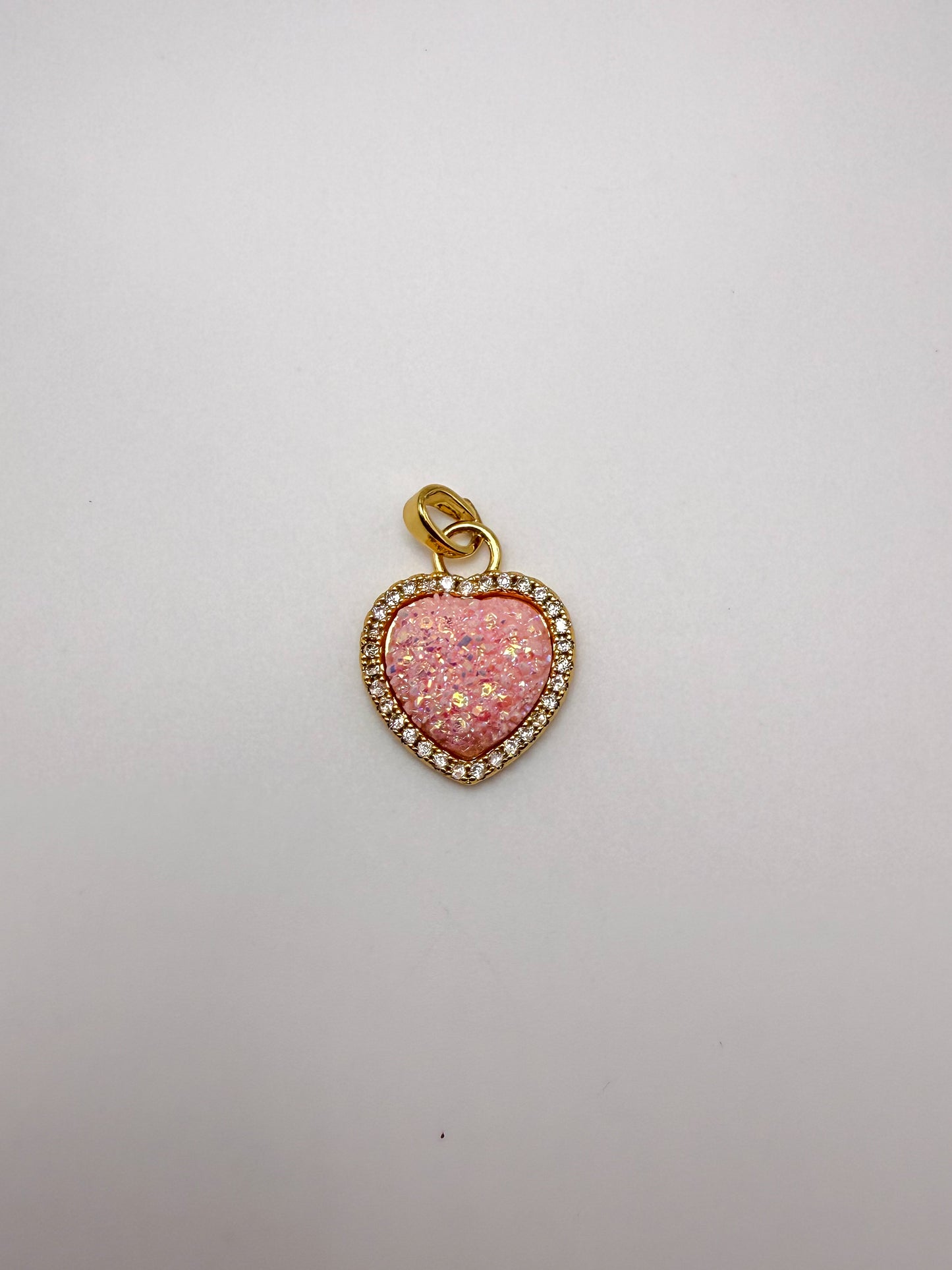 Pink Glitter Druzy Heart Charm Pendant