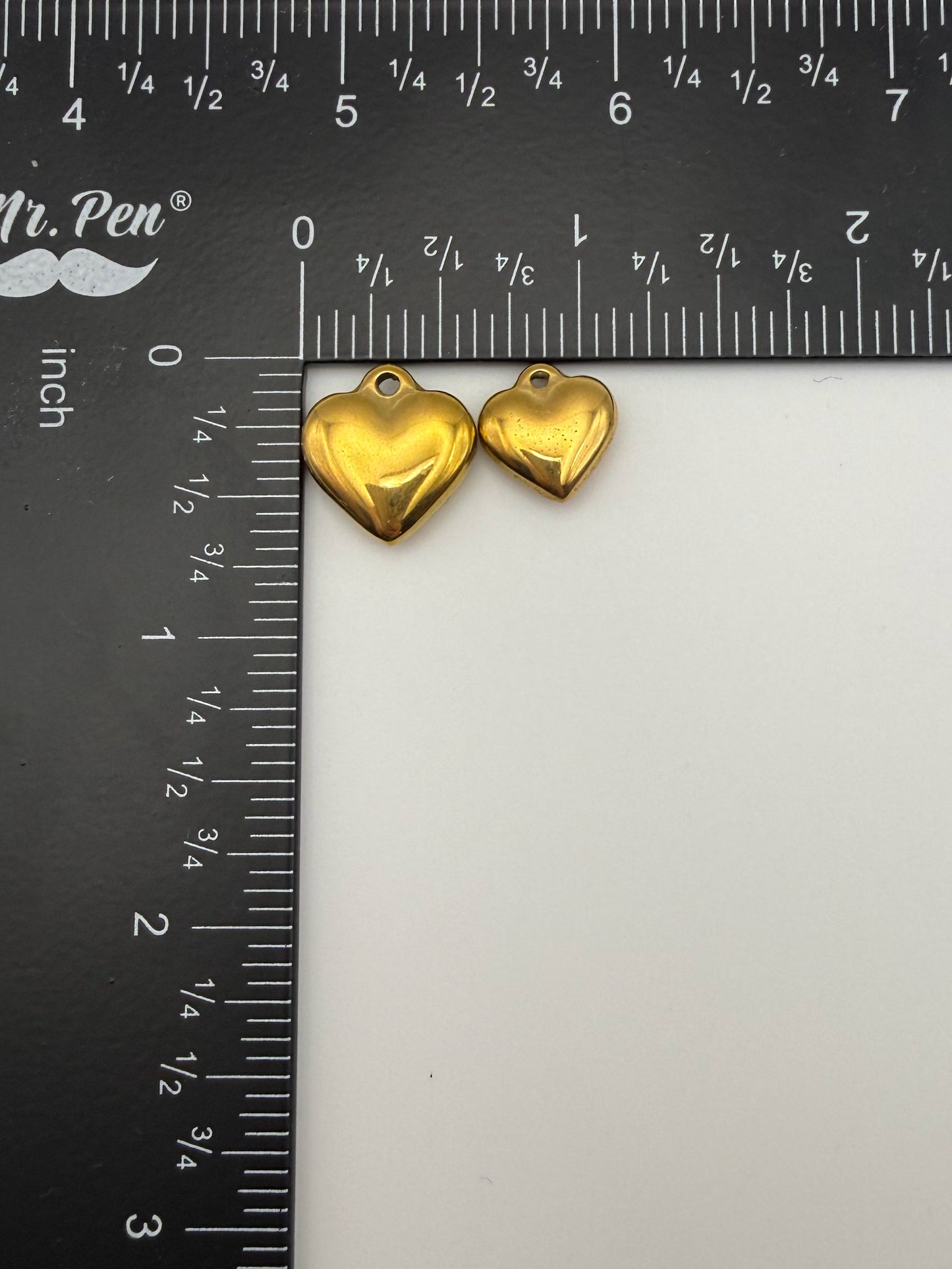 Stainless Steel Gold Solid 3D Heart Charms Small & Large