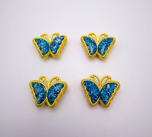 Gold Butterfly Charm Bead with Glitter Resin Enamel