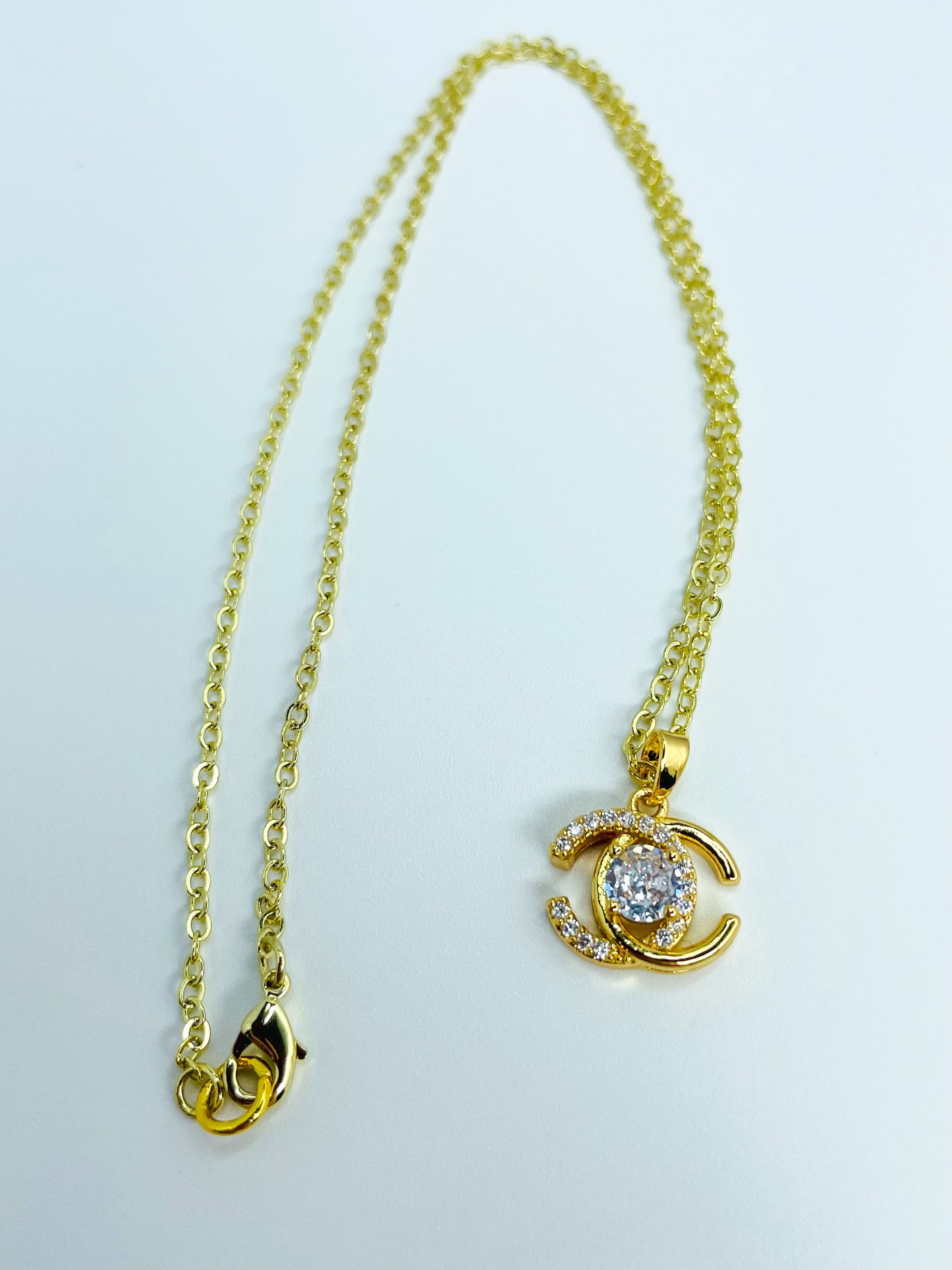 Gold CC Moissanite Diamond Necklace