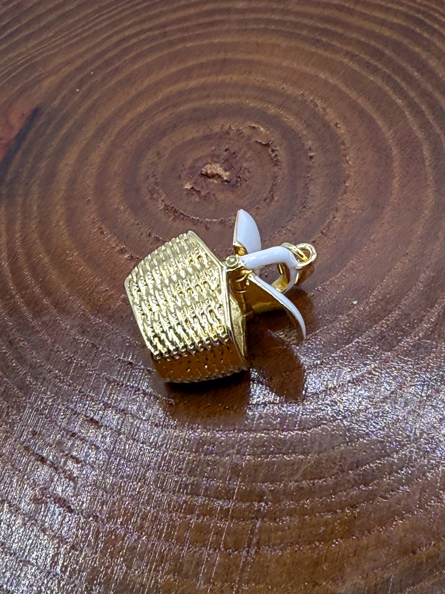Gold Picnic Basket Charm Pendant