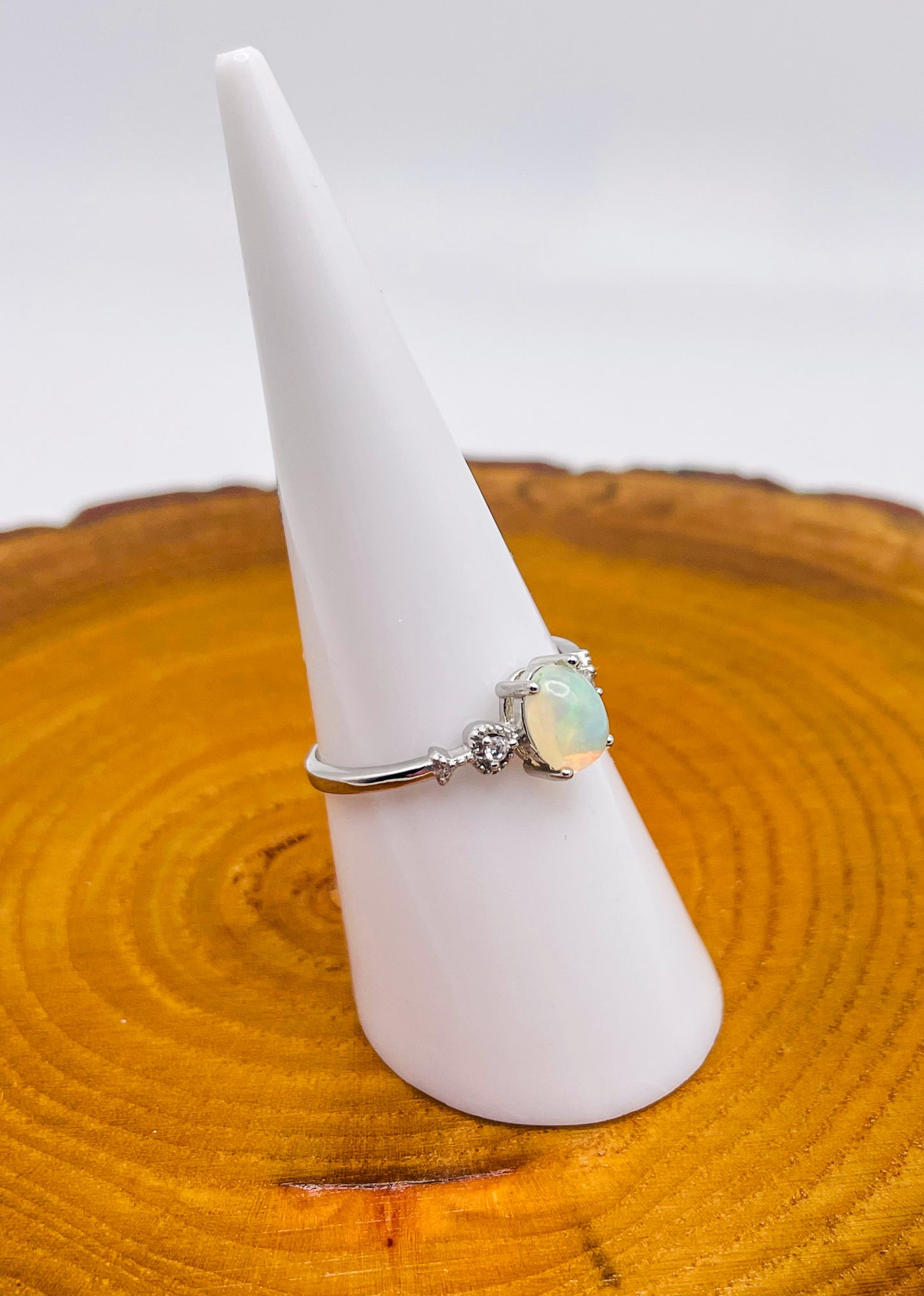 Sterling Silver White Opal Elegance Adjustable Ring