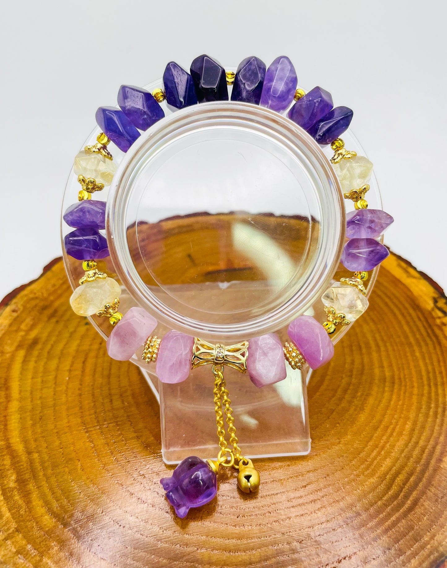 Natural Amethyst, Kunznite & Citrine Tulip Statement Bracelet