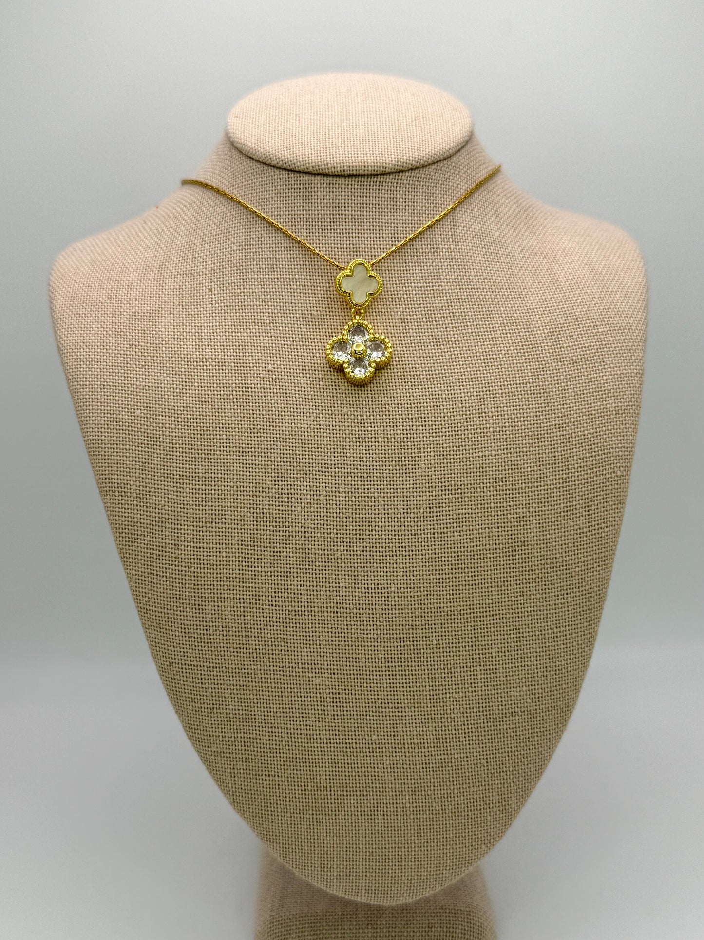 Bling & Natural Shell Double Clover Necklaces