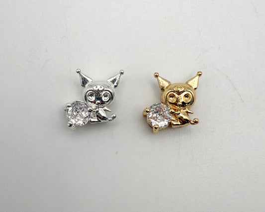 Sanrio’s Kuromi “KuKu” Gold and Silver Metal Spacer Charm Beads with Cubic Zirconia