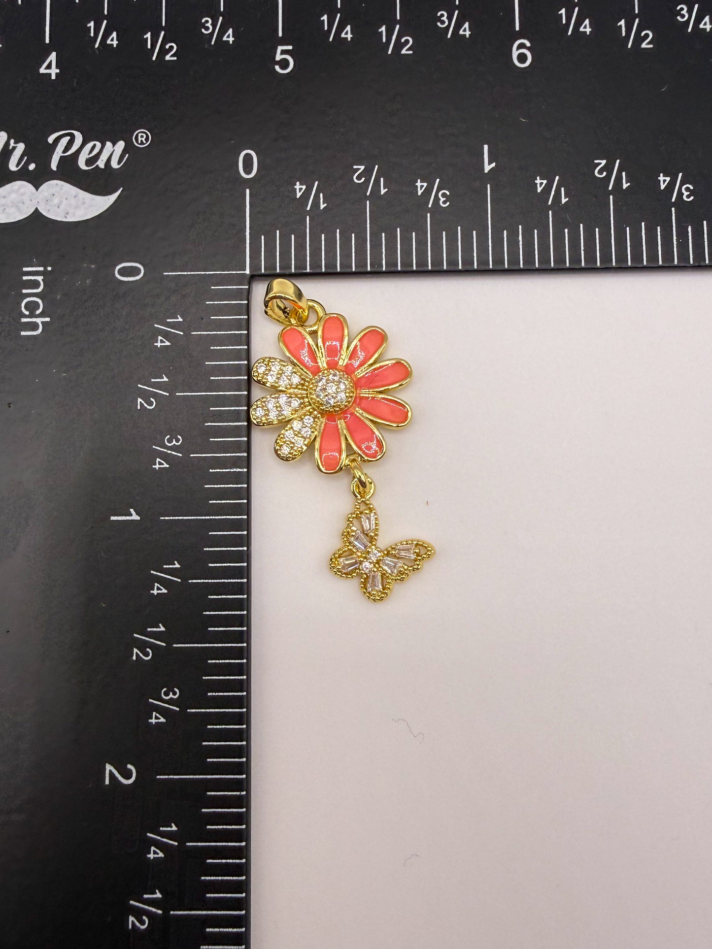 Gold Flower & Dangling Butterfly Charm Pendant