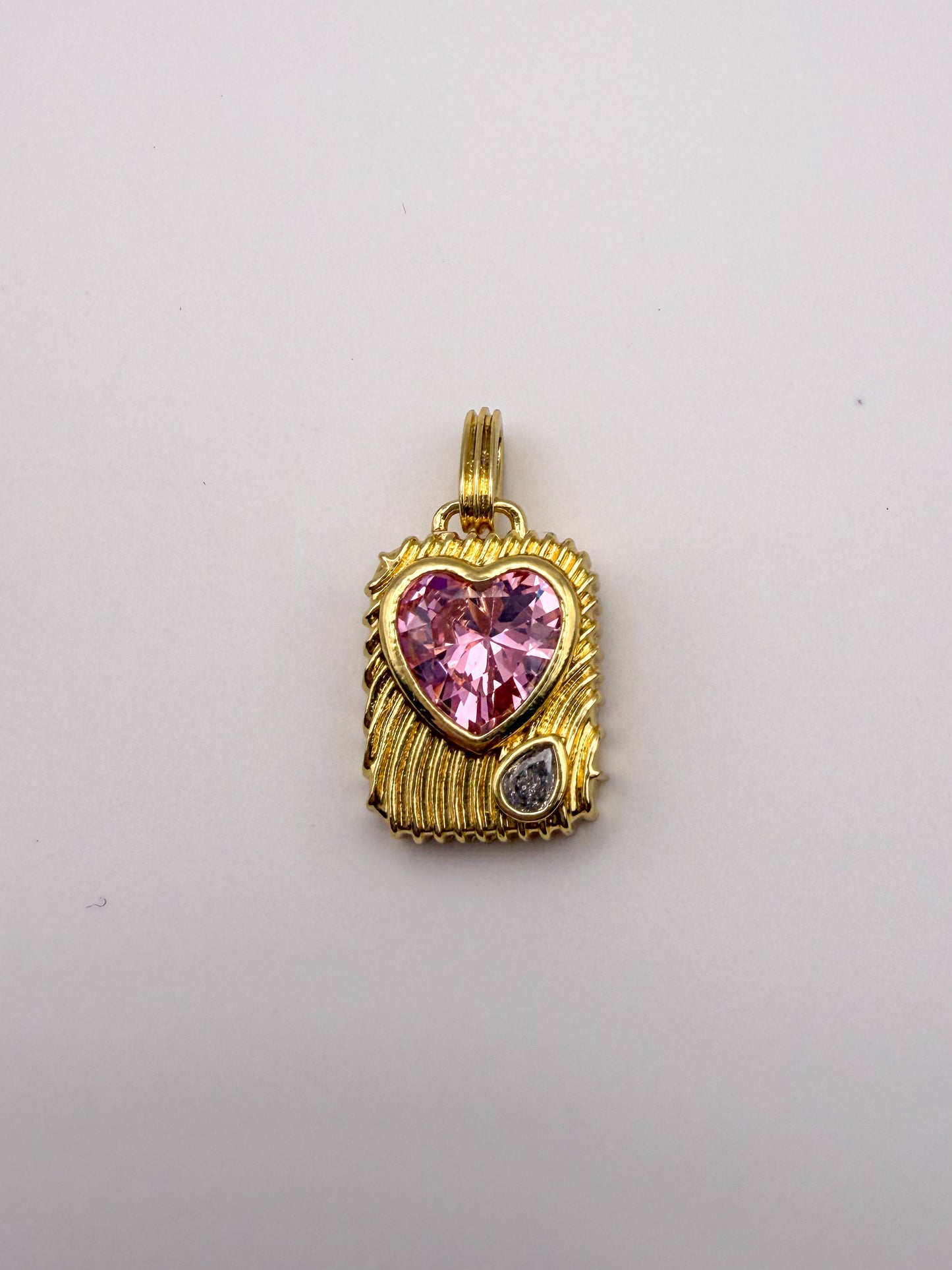 Gold Colorful Zircon Heart & Pink Zircon Heart Charm Pendant