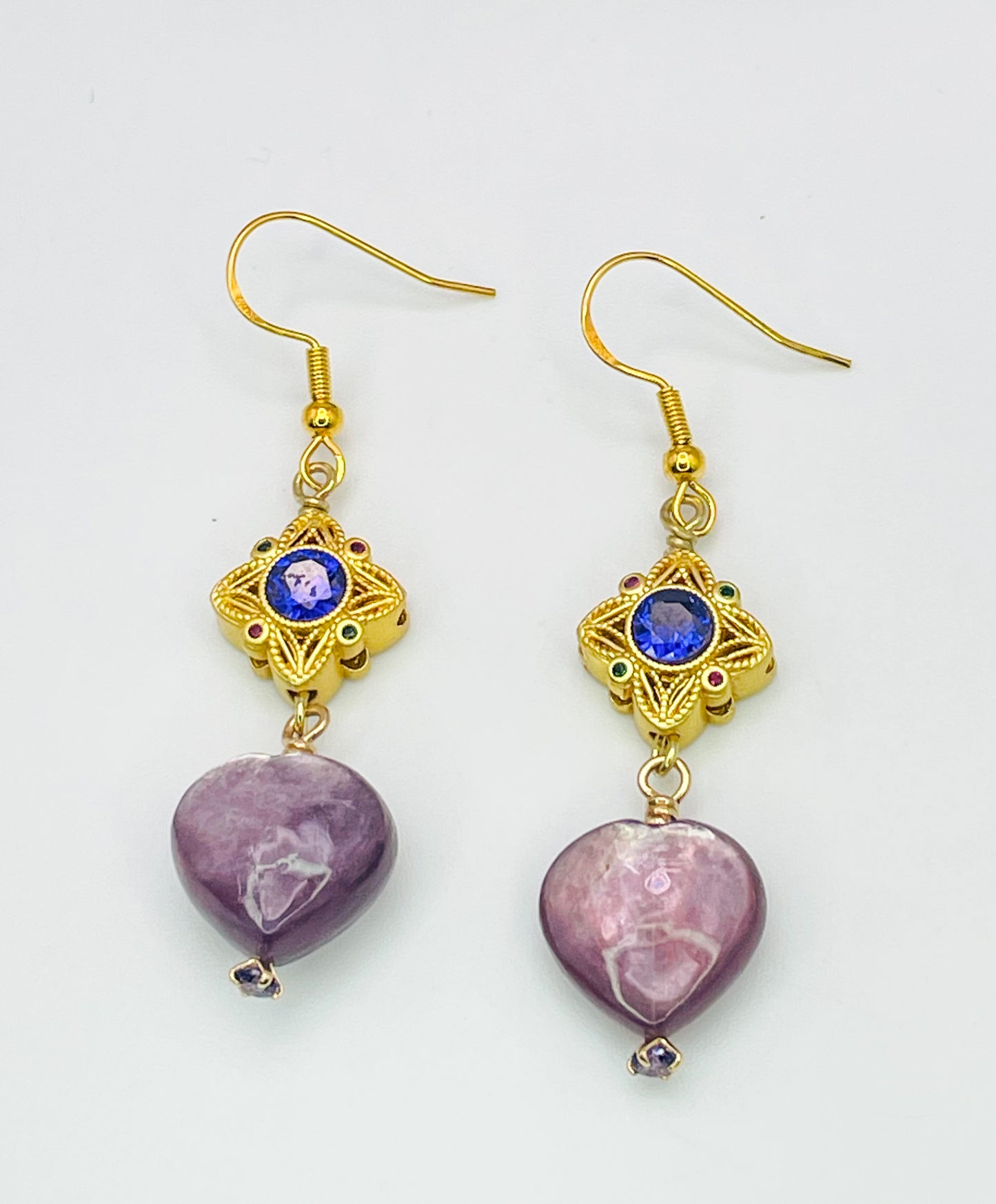 Natural Lepidolite Heart Gold Earrings