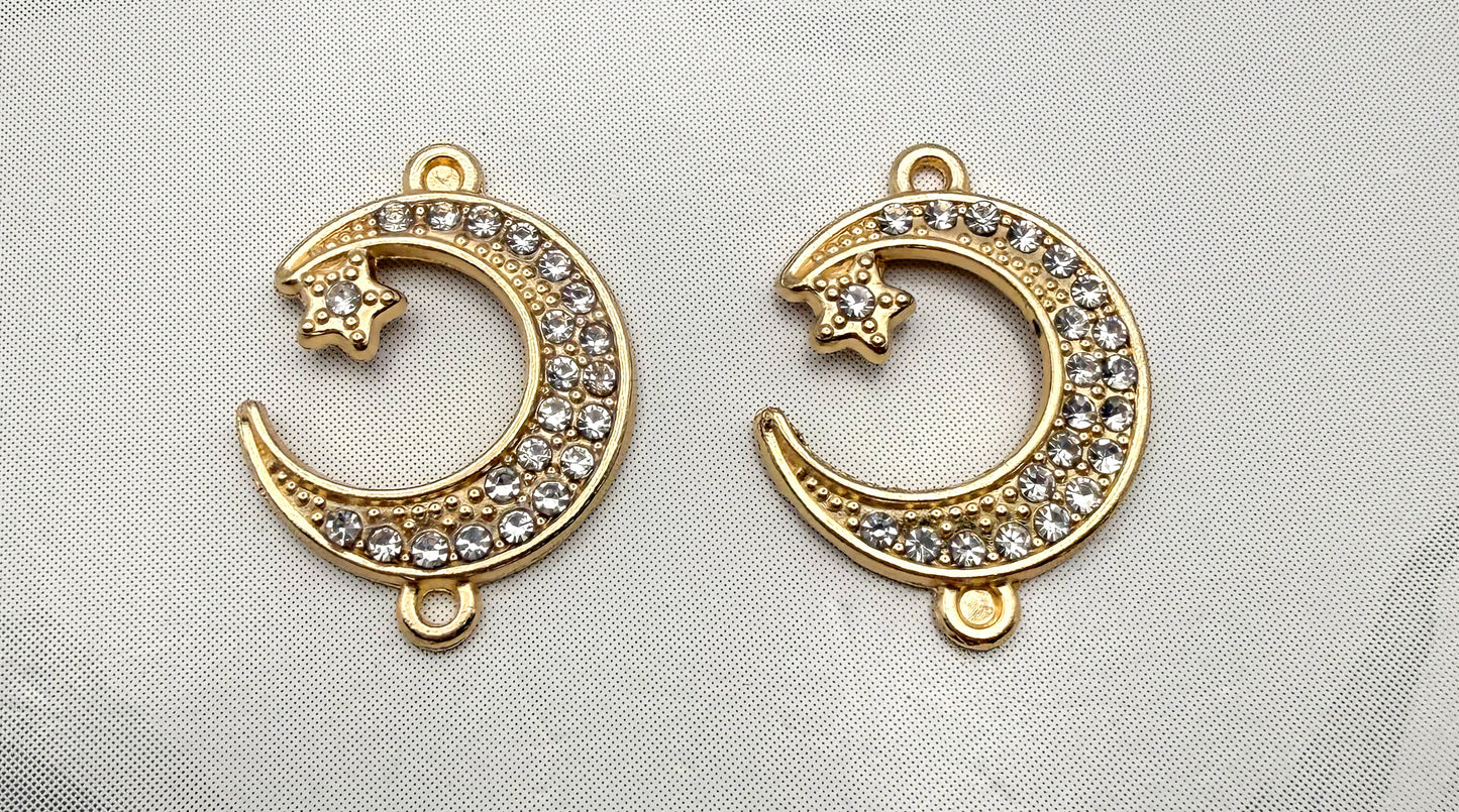 Silver Zircon Crescent Moon Double Linked Charm Pendant