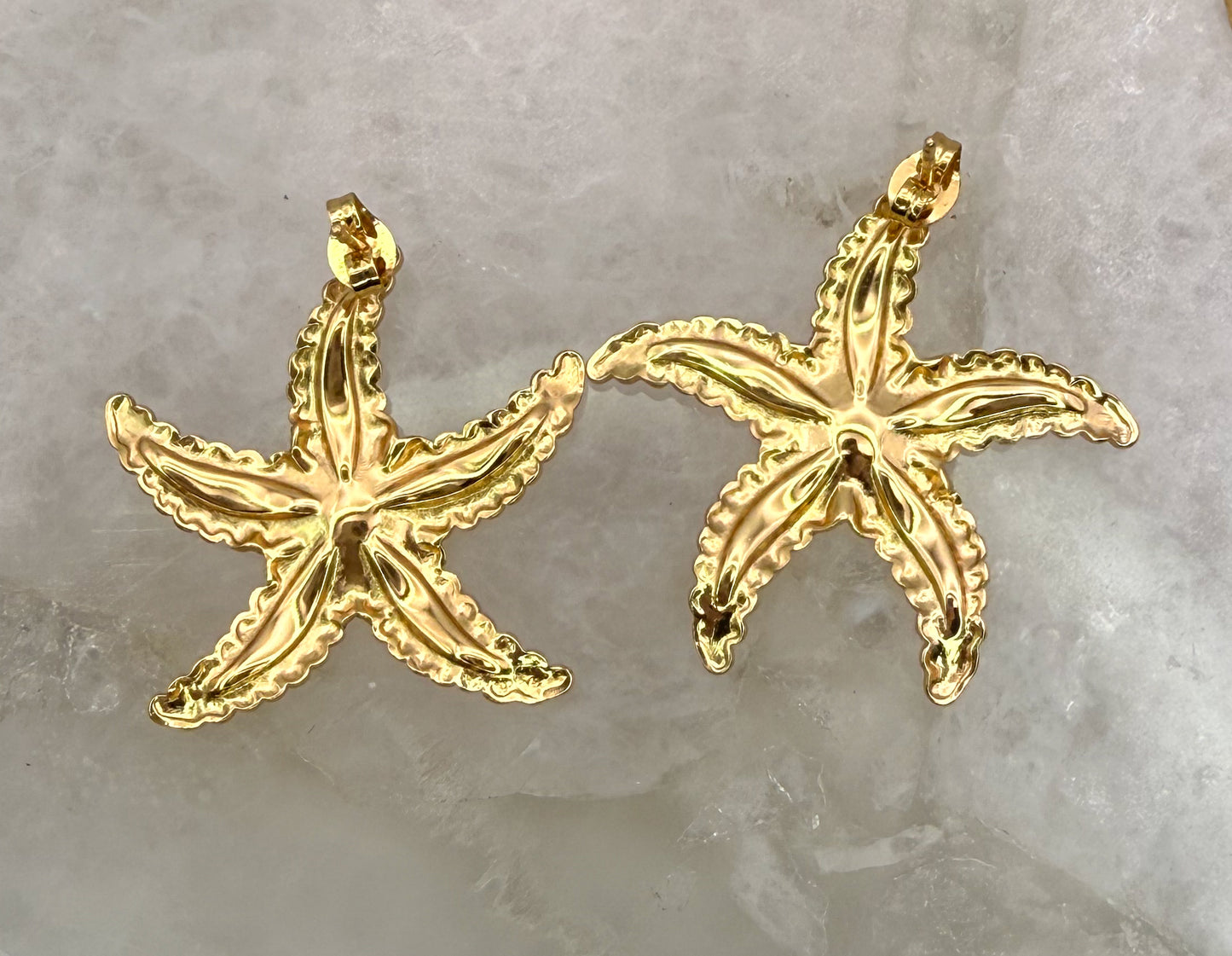 Gold Stainless Steel Colorful Starfish Stud Earrings