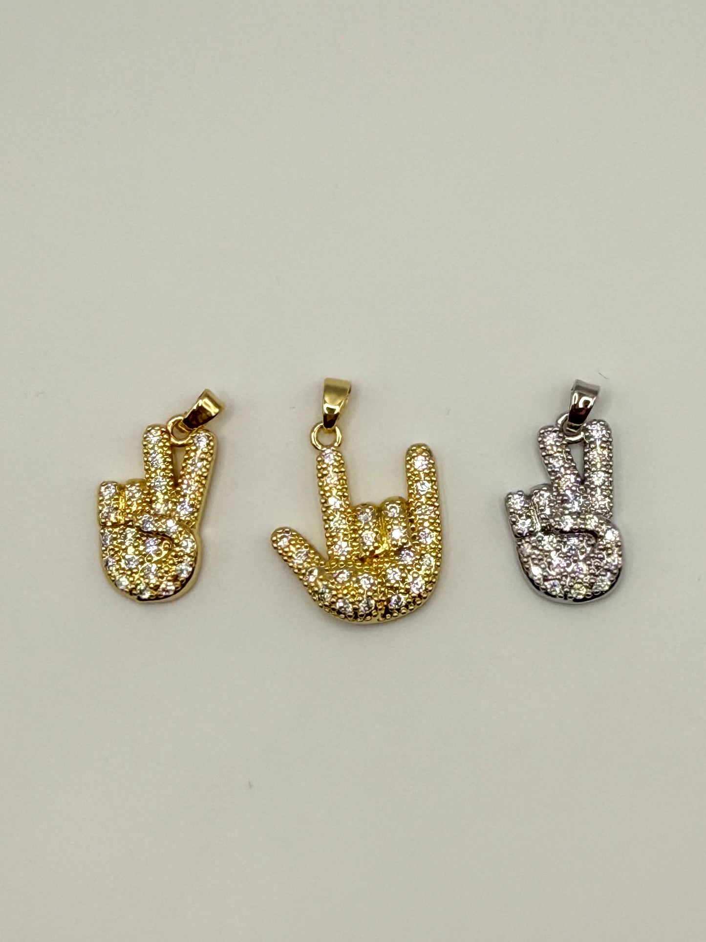 Sign Language Hand Signs Gold & Silver Metal Charm Pendants