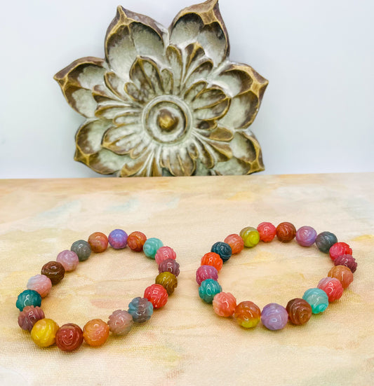 YanYuan Agate Rose Craved Beaded Bracelets